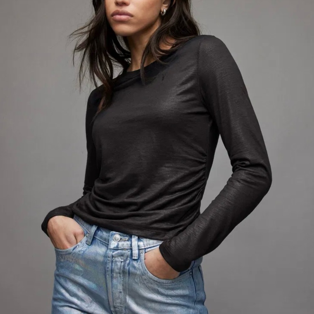 All Saints Black Tina Shimmer Top